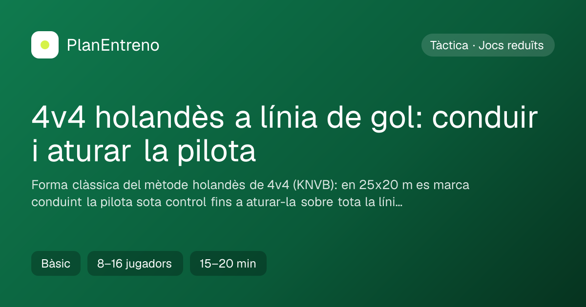 Diagrama de l'exercici 4v4 holandès a línia de gol: conduir i aturar la pilota