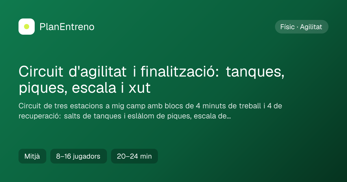 Diagrama de l'exercici Circuit d'agilitat i finalització: tanques, piques, escala i xut