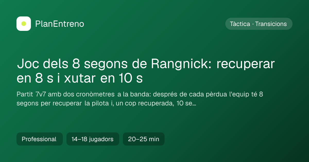 Diagrama de l'exercici Joc dels 8 segons de Rangnick: recuperar en 8 s i xutar en 10 s