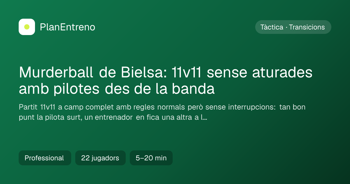 Diagrama de l'exercici Murderball de Bielsa: 11v11 sense aturades amb pilotes des de la banda