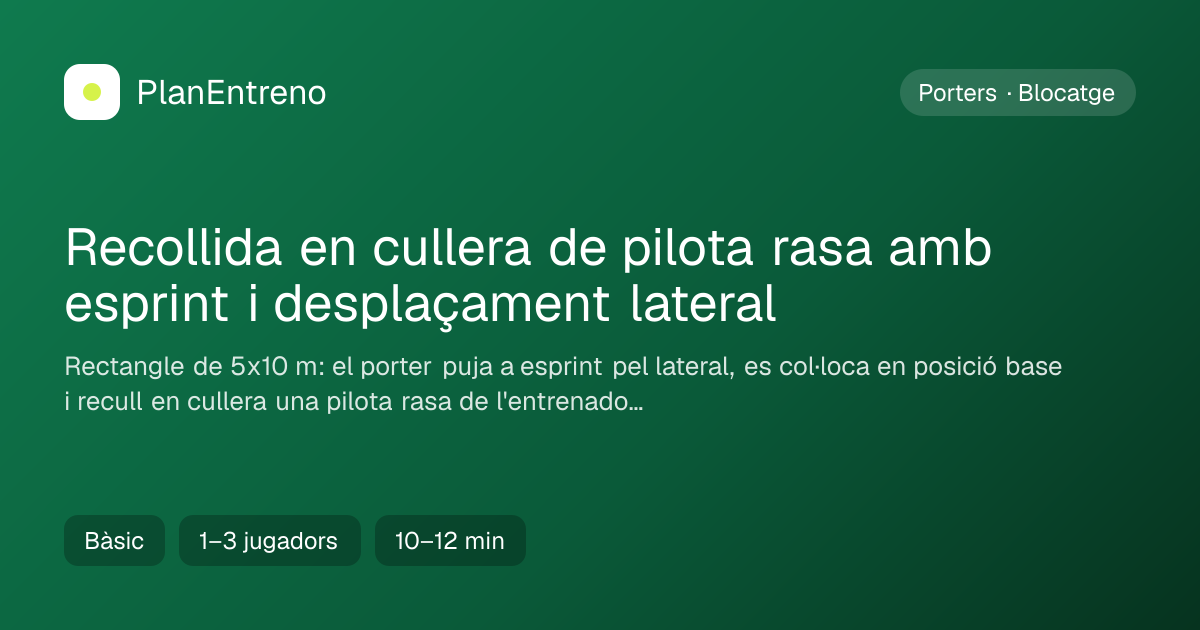 Diagrama de l'exercici Recollida en cullera de pilota rasa amb esprint i desplaçament lateral