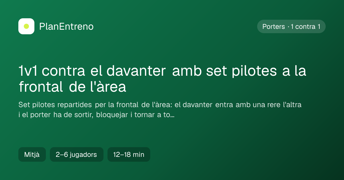 Diagrama de l'exercici 1v1 contra el davanter amb set pilotes a la frontal de l'àrea