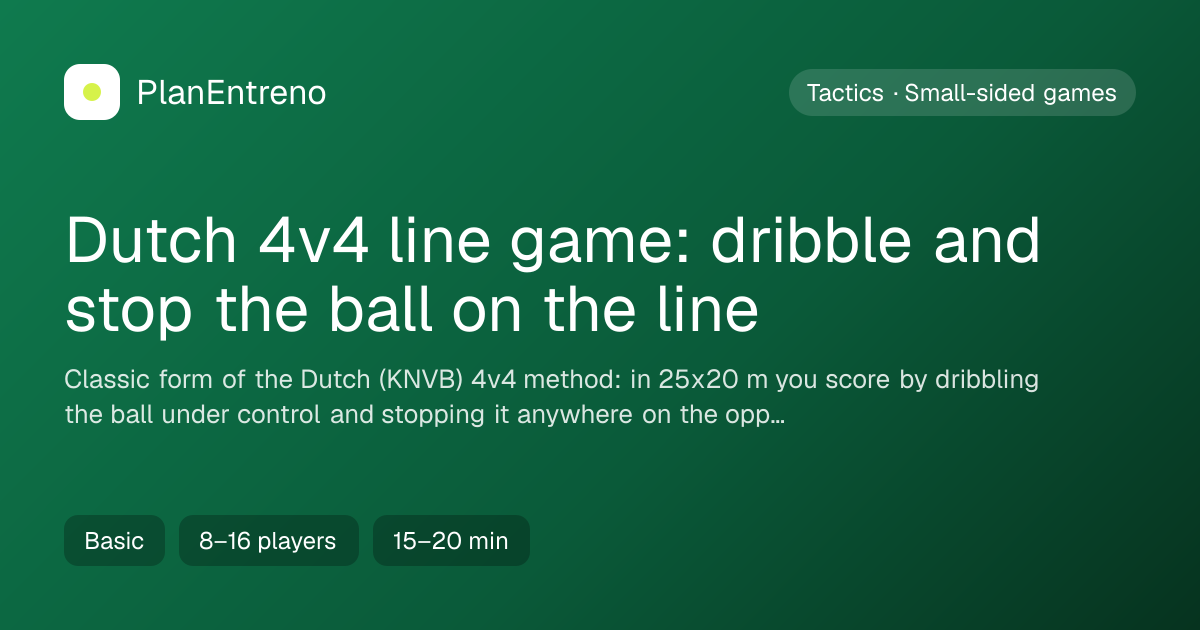 Diagram of the drill Dutch 4v4 line game: dribble and stop the ball on the line