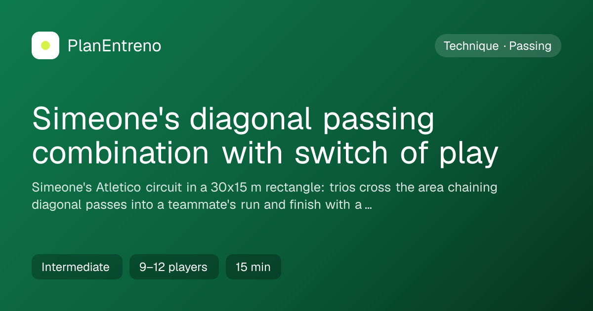 Diagram of the drill Simeone's diagonal passing combination with switch of play