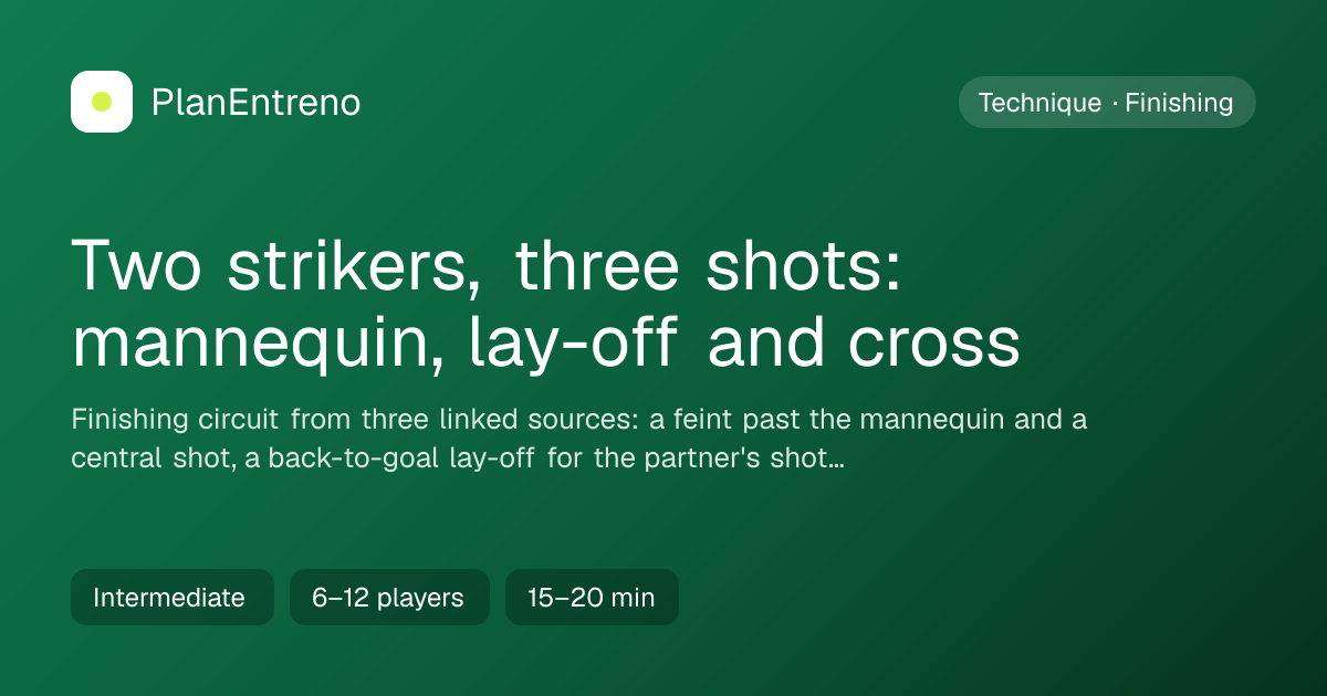 Diagram of the drill Two strikers, three shots: mannequin, lay-off and cross