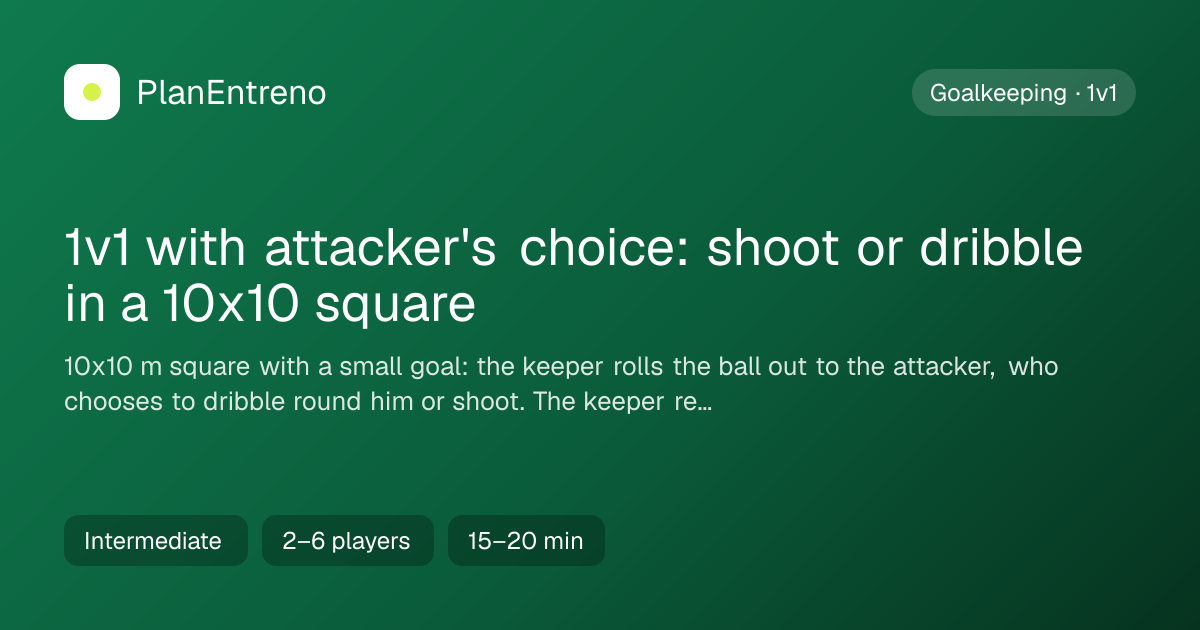 Diagram of the drill 1v1 with attacker's choice: shoot or dribble in a 10x10 square