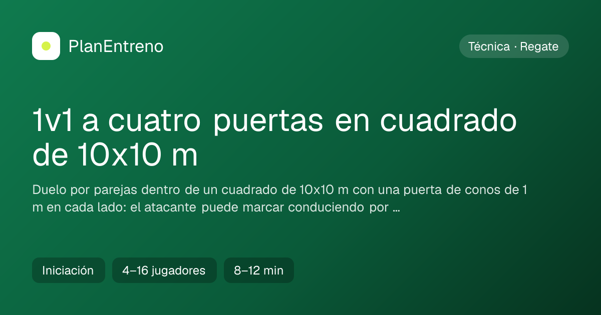 Diagrama del ejercicio 1v1 a cuatro puertas en cuadrado de 10x10 m