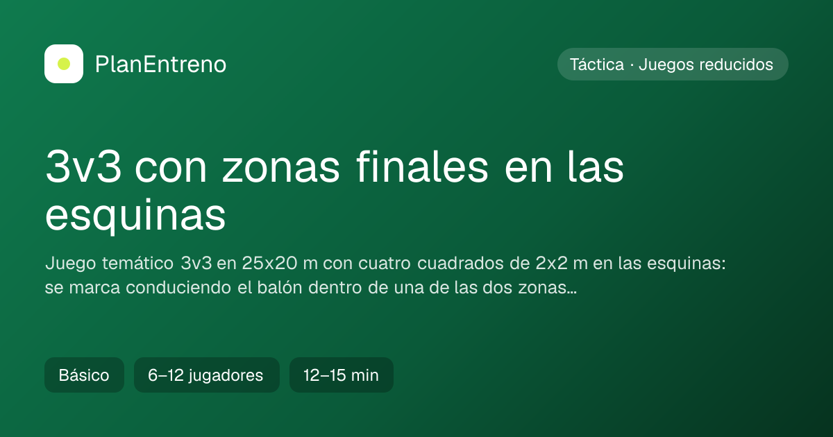 Diagrama del ejercicio 3v3 con zonas finales en las esquinas