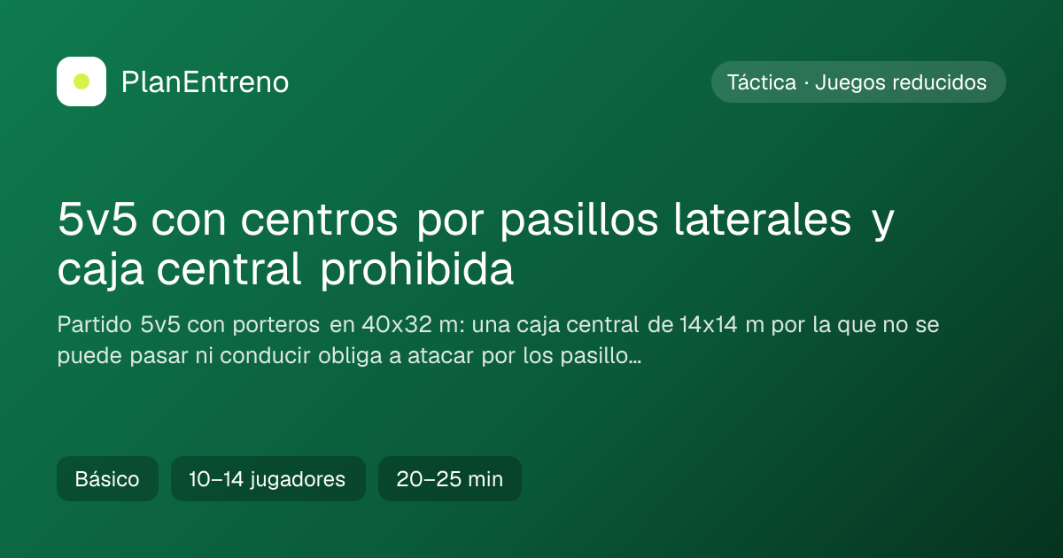 Diagrama del ejercicio 5v5 con centros por pasillos laterales y caja central prohibida
