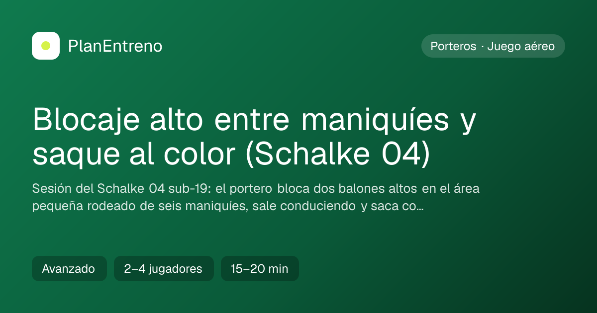 Diagrama del ejercicio Blocaje alto entre maniquíes y saque al color (Schalke 04)