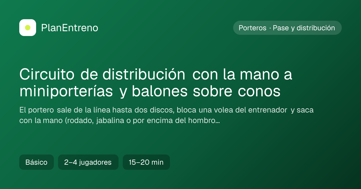 Diagrama del ejercicio Circuito de distribución con la mano a miniporterías y balones sobre conos