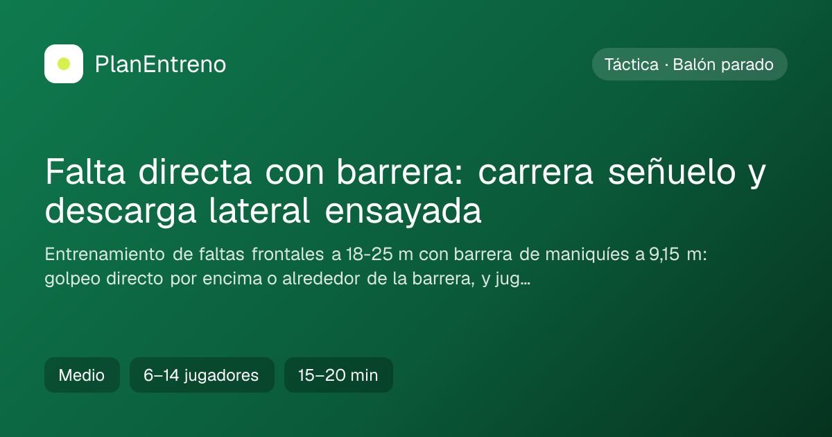 Diagrama del ejercicio Falta directa con barrera: carrera señuelo y descarga lateral ensayada