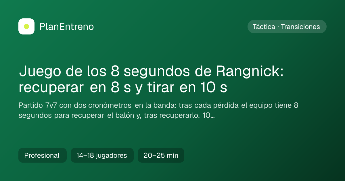 Diagrama del ejercicio Juego de los 8 segundos de Rangnick: recuperar en 8 s y tirar en 10 s