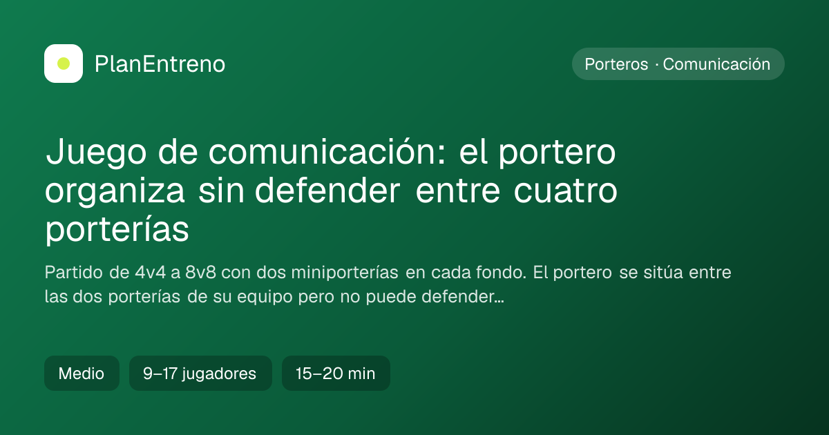 Diagrama del ejercicio Juego de comunicación: el portero organiza sin defender entre cuatro porterías