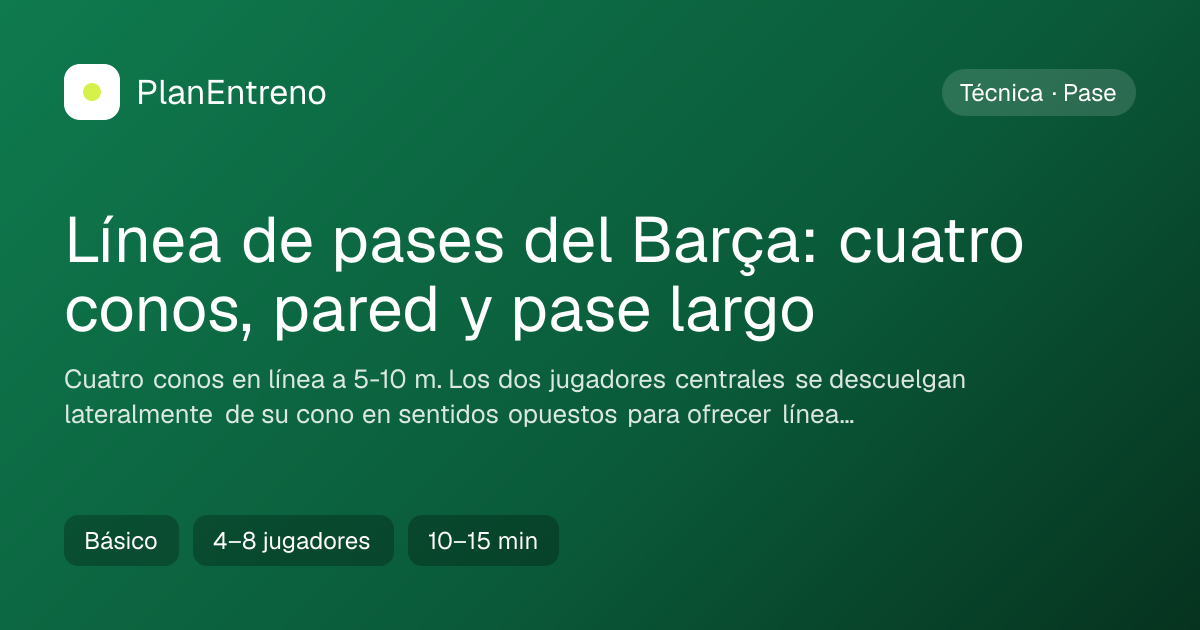 Diagrama del ejercicio Línea de pases del Barça: cuatro conos, pared y pase largo