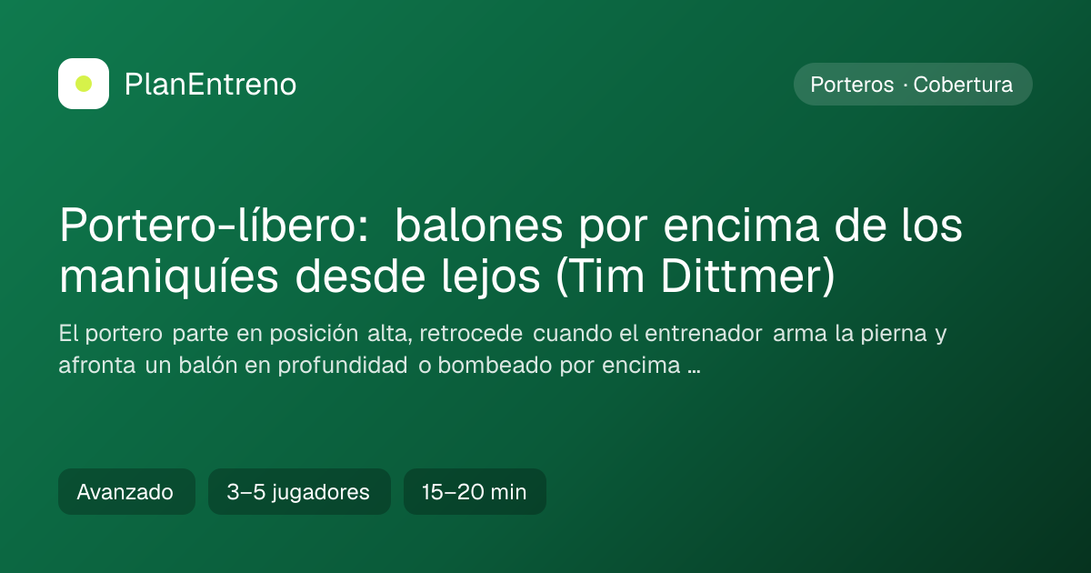 Diagrama del ejercicio Portero-líbero: balones por encima de los maniquíes desde lejos (Tim Dittmer)