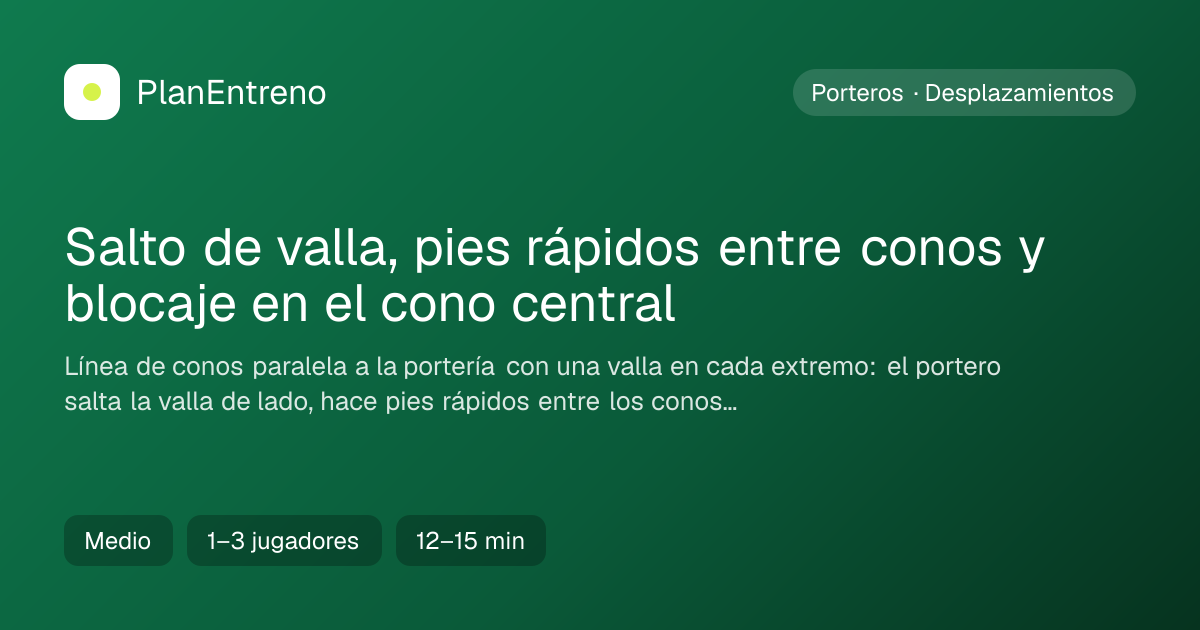 Diagrama del ejercicio Salto de valla, pies rápidos entre conos y blocaje en el cono central