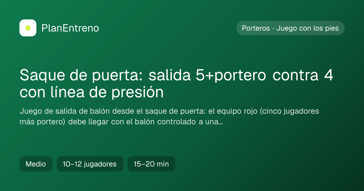 Diagrama del ejercicio Saque de puerta: salida 5+portero contra 4 con línea de presión