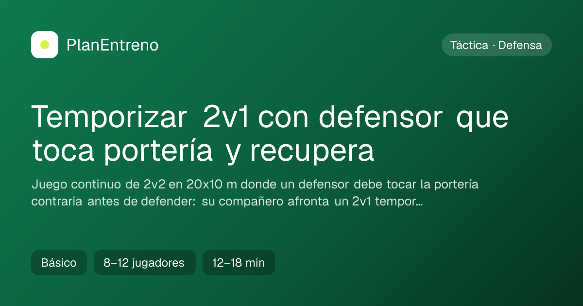 Diagrama del ejercicio Temporizar 2v1 con defensor que toca portería y recupera