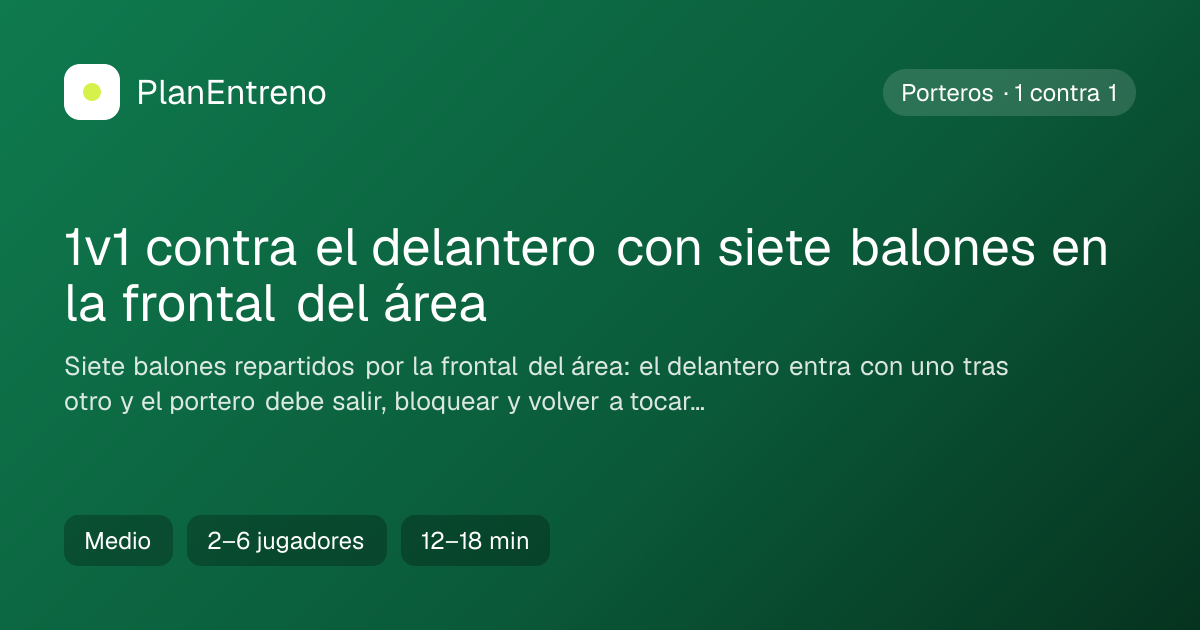Diagrama del ejercicio 1v1 contra el delantero con siete balones en la frontal del área